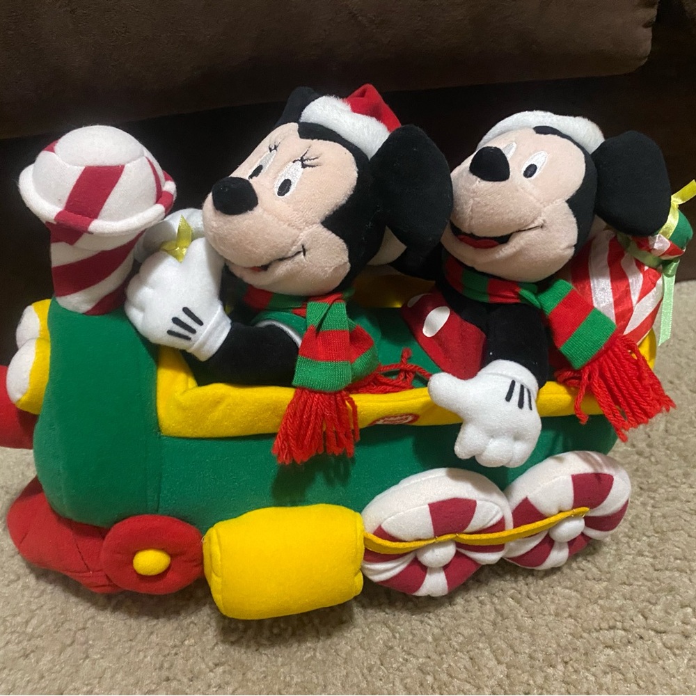 Holiday Plush Train with Festive Mickey & Minnie Dolls - Red/Green
